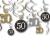 12 Dekospiralen in gold, schwarz und silber mit Zahlen 50 und happy birthday Aufdruck, für die 50er Geburtstagsdeko.