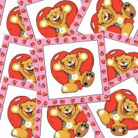 20 Papierservietten rosa-weiß mit Teddybär und roten Herzen Motiven