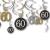 12 Dekospiralen in gold, schwarz und silber mit Zahlen 60 und happy birthday Aufdruck für die 60er Geburtstagsdeko.
