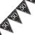 Edle Wimpelkette schwarz mit silber glänzender Zahl 50, happy birthday Aufdruck, sowie goldenen und silbernen Sternen und Punkten.