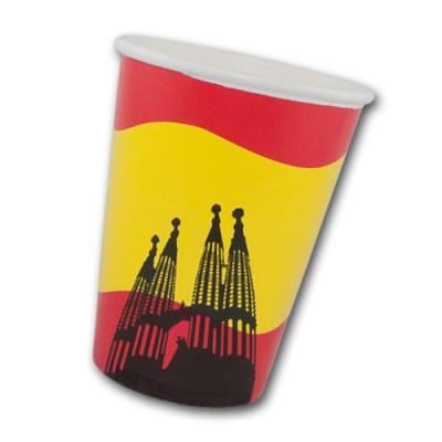 9 Pappbecher mit Spanien Flaggenmotiv und Sagrada Familia Motiv