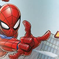 Detailansicht des Spiderman Motives auf den Kindergeburtstag Pappbechern.