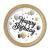 Pappteller weiß mit goldenem Rand, Happy Birthday Schriftzug, Luftballons und Sternen in gold, silber und schwarz.
