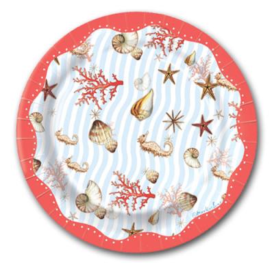 10 Pappteller mit Muschel, Seepferdchen und Korallen Motiven