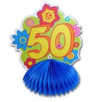 1 farbenfroher Tischaufsteller mit Zahl 50 für die bunte Geburtstagsdeko zum 50. Jubiläum.