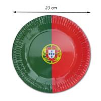 Pappteller mit Portugal Flagge Motiv und Abmessungsanzeige.