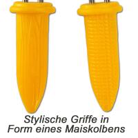 Großansicht der Maiskolbenhalter Griffe im gelben Maiskolbendesign