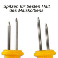 Großansicht der Maiskolbenhalter Spitzen aus silbernem Metall