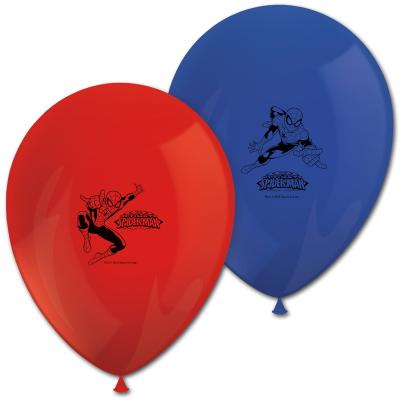8 blaue und rote Kindergeburtstag Deko Luftballons mit Spiderman Motiven.