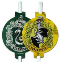 Trinkhalme mit den Harry Potter Wappen der Hogwarts Häuser Slytherin und Hufflepuff.