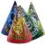 6 Kindergeburtstag Partyhütchen mit den Harry Potter Wappen der 4 Hogwarts Häuser Gryffindor, Slytherin, Hufflepuff und Ravenclaw.