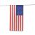 Detailansicht einer blau-weiß-roten USA Flagge aus schwer entflammbarem Papier und beidseitig bedruckt.