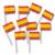 50 Fahnenpicker (Zahnstocher mit Spanien Flagge) am Holzpicker. Flagge ca. 5 x 3,5 cm; Zahnstocher ca. 10 cm Höhe
