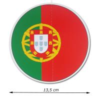 Dekohänger rund mit Portugal Flagge Motiv und Abmessungsanzeige von 13,5 cm Durchmesser.
