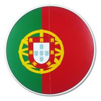 Großer, runder Dekohänger mit Portugal Flagge Motiv aus Karton, beidseitig bedruckt, ca. 28 cm Durchmesser, mit Nylonschnur zum Aufhängen.