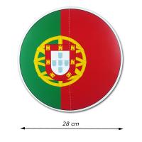 Großer, runder Deckenhänger mit rot-grüner Ukraine Flagge aus Karton mit 28 cm Durchmesser Abmessungsanzeige.