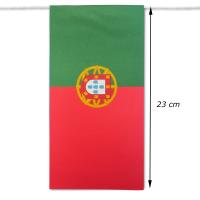 Papier Fahnengirlande mit Portugal Flaggen in rot-grün und Abmessungsanzeige.