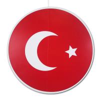 Großer, runder Dekohänger mit Türkei Flagge Motiv aus Karton, beidseitig bedruckt, ca. 28 cm Durchmesser, mit Nylonschnur zum Aufhängen.