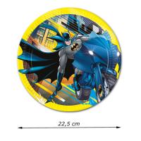Kindergeburtstag Pappteller Batman mit Abmessungsanzeige des Durchmessers.