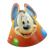 Orange Kindergeburtstag Partyhütchen aus Karton mit großem Mickey Mouse Motiv.