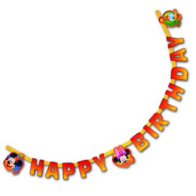 Bunte Buchstabengirlande HAPPY BIRTHDAY mit Mickey Mouse Motiven.