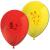 1 roter und 1 gelber Luftballon mit Mickey Mouse und Minnie Mouse Motiv in Großansicht.
