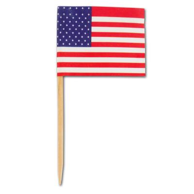 Flaggenpicker aus Holz mit blau-weiß-rotem USA Motiv im Stars & Stripes Design aus Papier.