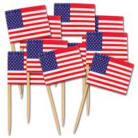 50 Stück Flaggenpicker USA aus Holz und Papier.