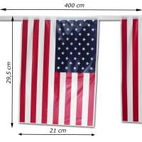 USA Fahnenkette mit Flaggen aus Kunststoff und Größenangaben.