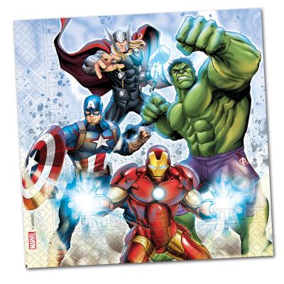 20 bunte Papierservietten mit Motiven der Avengers Superhelden.