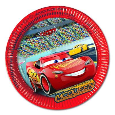 Großaufnahme des Lightning McQueen Motives auf den Kindergeburtstag Cars Papptellern.