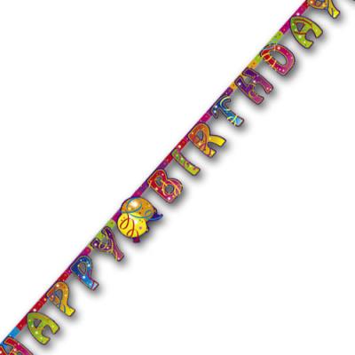 Hinterteil der bunten Partykette mit Luftballon Partymotiven und BIRTHDAY Schriftzug.