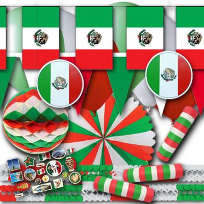 Partydeko Set Mexiko grün-weiß-rot und Flaggenmotive