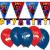 Detailansicht der Spiderman Kindergeburtstag Deko mit Partykette HAPPY BIRTHDAY, Wimpelkette und Motiv-Luftballons.