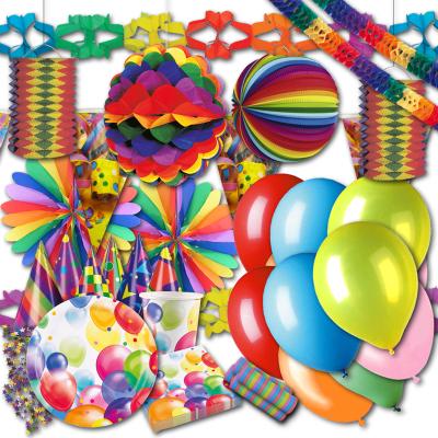Buntes Partydeko Set mit Partygeschirr und Partydeko für eine farbenfrohe Feier.