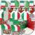 Italiendeko Set groß mit Girlanden, Rosette, Luftballons, Fähnchen, Tischdeko Motiven, Lampions, Dekohängern, Fahnenkette, Luftschlangen und Flaggenpickern in grün-weiß-rot bzw. im Design der Italien Flagge.