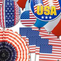Zoomansicht des USA Dekosets groß im USA Flaggen Design und mit passenden USA Motiven und Farben.