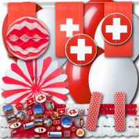 Partydekoset Schweiz Grundausstattung mit rot-weißer...